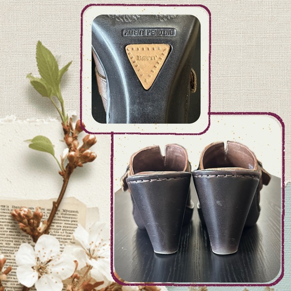 Born Brown Leather Wedge Clogs Size 6 / 36.5 | Handcrafted Buckle Mule Heels - Picture 7 of 7